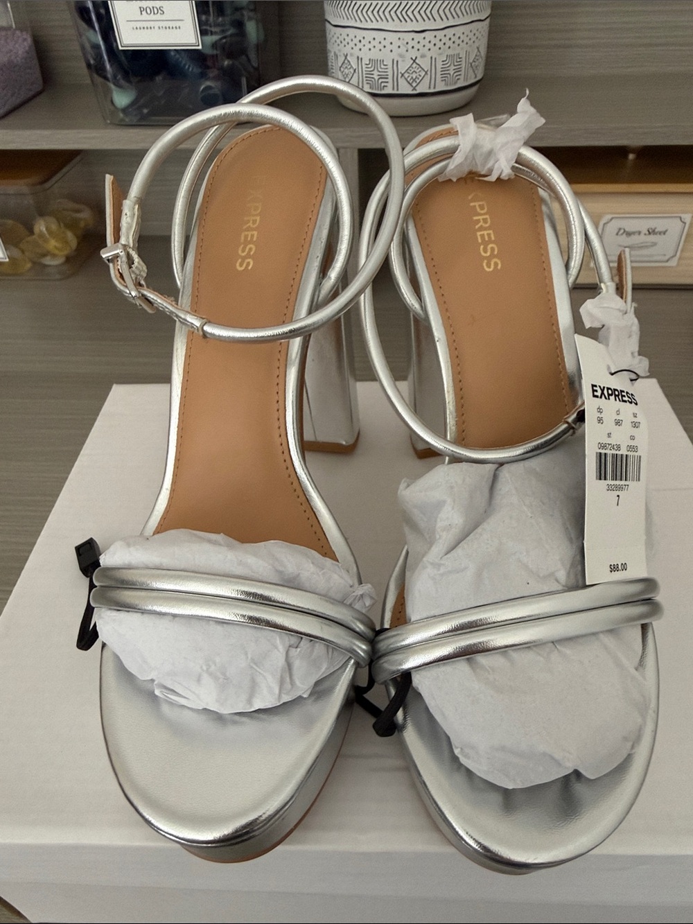 Express Silver Metallic Strappy Block Heel Sandals
